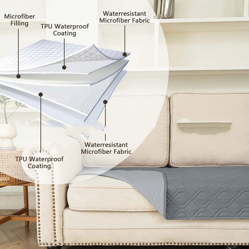 Double-sided waterproof pet sofa cushion showing reversible contrast colours in two colour options