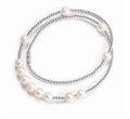 Unisex pearl necklace with bead on 51cm chain, silver spacer