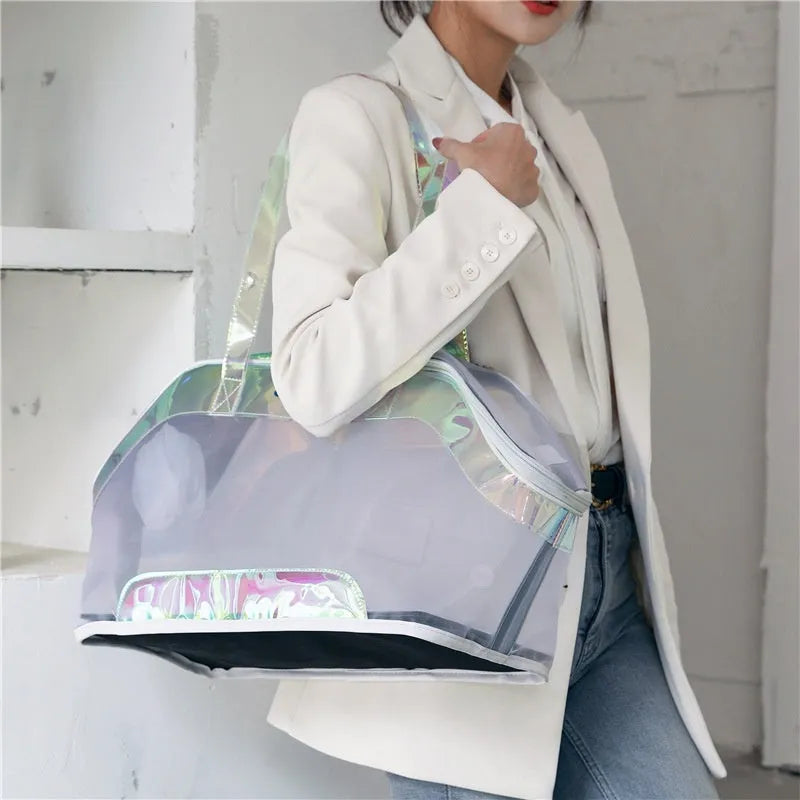 Leather cat outing carry bag with shoulder strap in beige colour