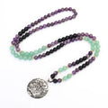Yoga pendant necklace and matching bracelet with stone beads and geometric alloy pendant design