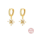 Sterling silver diamond snowflake pendant earrings with gemstone inlay in gold colour finishes