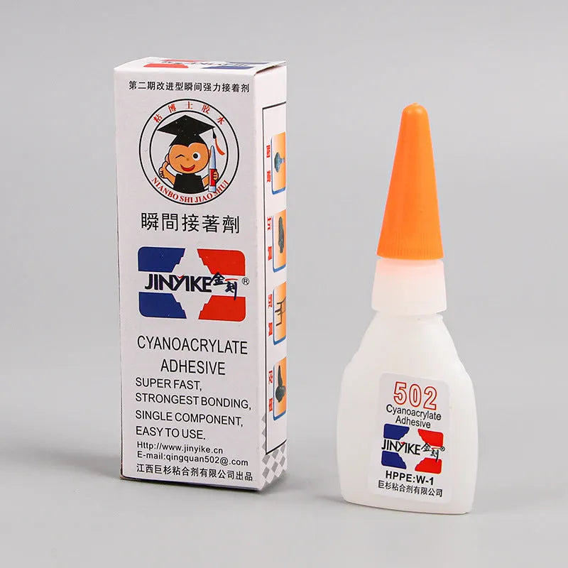 Tube of strong instant shoe repair glue for bonding leather, rubber and PVC soles.