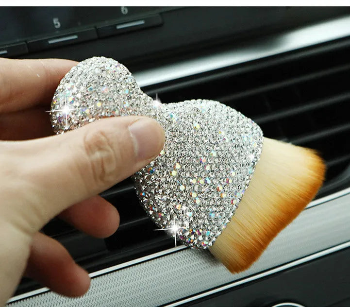 PVC car interior cleaning brush in white pink black colours measuring 10cm length 5cm width