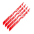 PET hollow sports style car rim sticker in red, shown next to a 10cm ruler for scale.