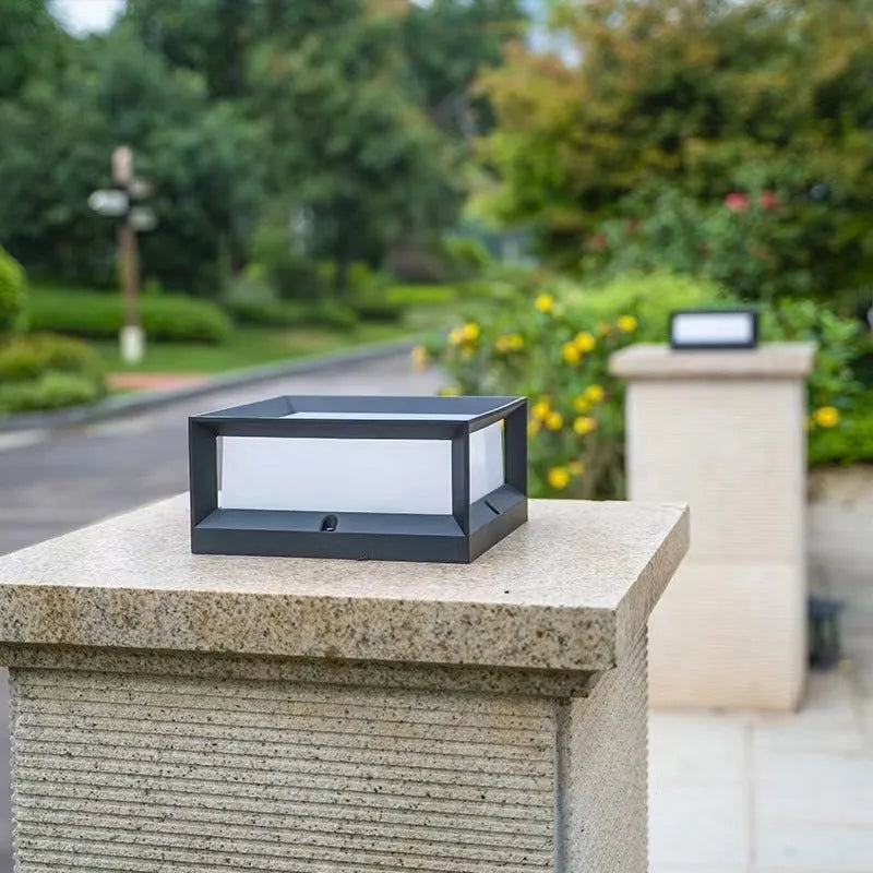 Solar-powered aluminium outdoor column light with LED illumination