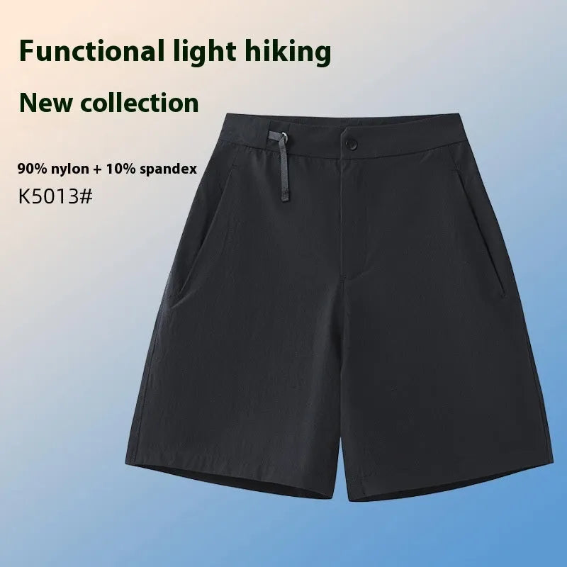 Men's solid colour quick-drying sports shorts with a 3D elastic cut for running and climbing.