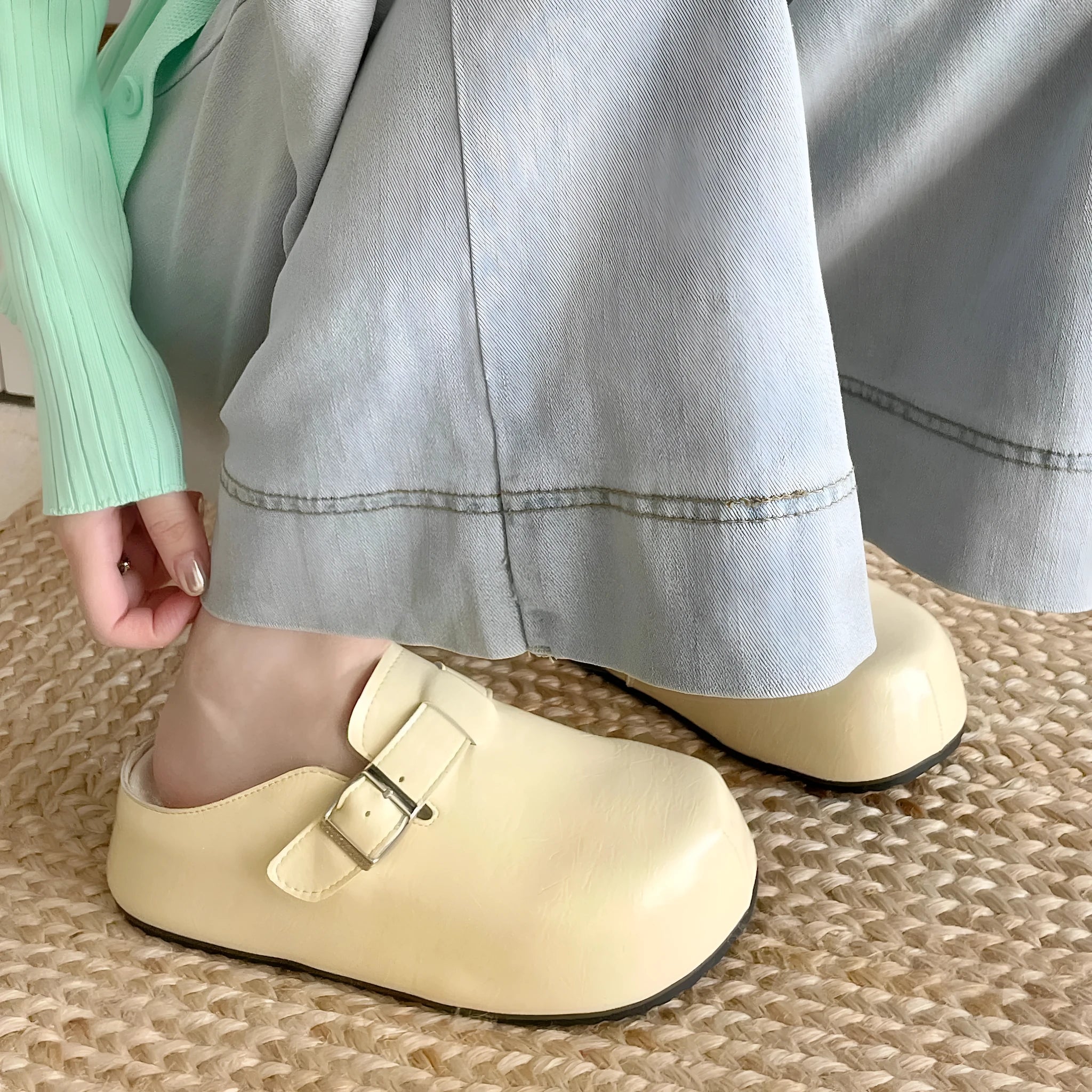 Flat buckle casual sneakers with round toe and PU leather upper in multiple colour options