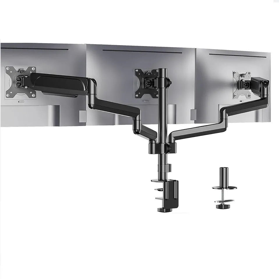Black three-arm gas spring computer monitor holder for 13-27 inch screens