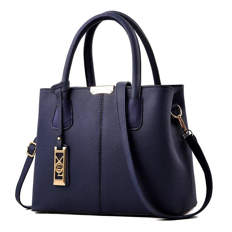 Women's large capacity soft PU leather shoulder bag in horizontal square design with leather strap