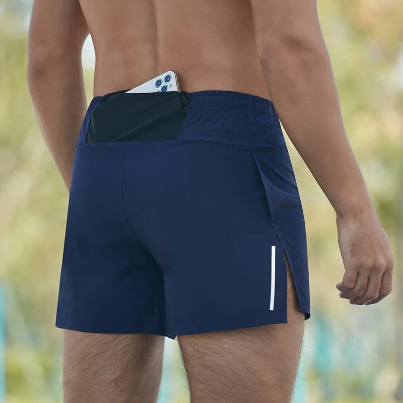 Men's black loose fit high waist off-road running shorts for marathon and cross country
