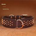Leather dog collar with metal rivet studs in black, chocolate, or pink colour for large dogs.