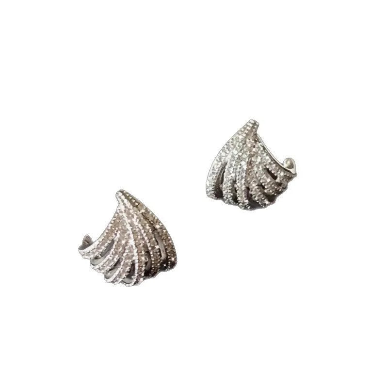 Women's geometric zircon earrings with platinum electroplated finish and clean line design