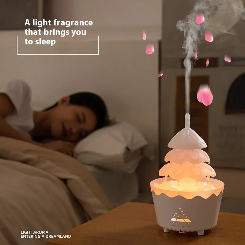 White column-shaped essential oil aroma diffuser with timer and mute operation, 15.2 x 15.2 x 24 cm