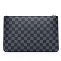 Men's black checkered PU leather clutch wallet showing card slots and zipper pocket