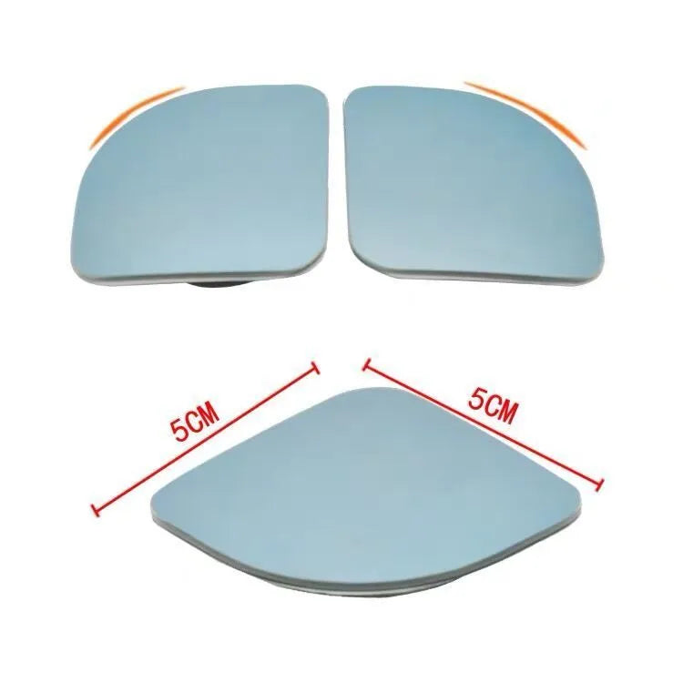 White fan-shaped car blind spot mirror with 360-degree adjustment on universal mounting bracket