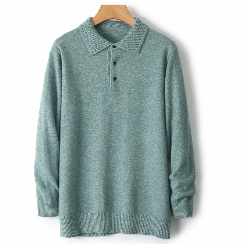 Men's woollen polo collar sweater pullover with long sleeves in multiple colour options