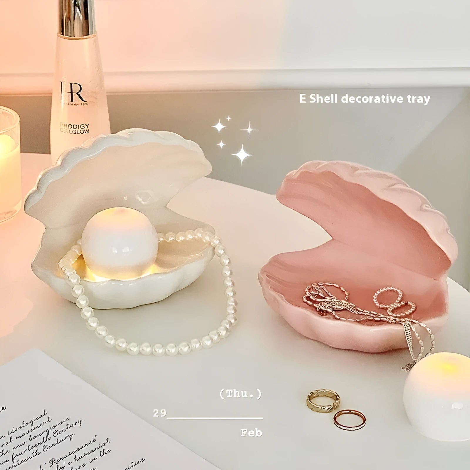 White porcelain decorative tray with optional matching small night lamp in modern simplicity style