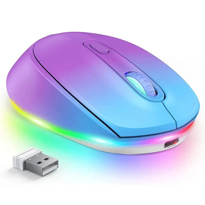 24g lightweight wireless ergonomic mouse for laptops in one of seven colour options, shown with its USB charging cable.