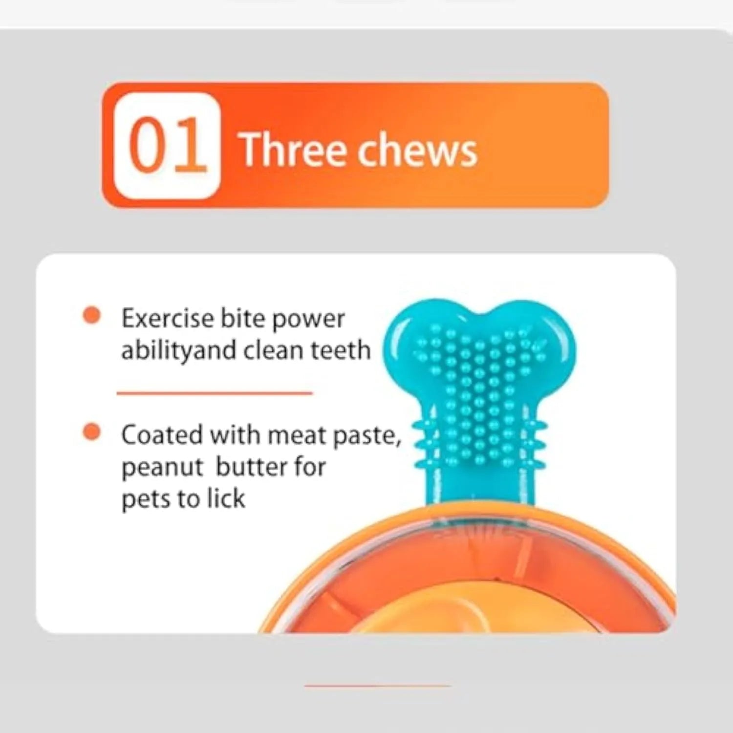 Interactive dog chew toy with rubber bones for small and medium puppies, shown as slow feeder puzzle