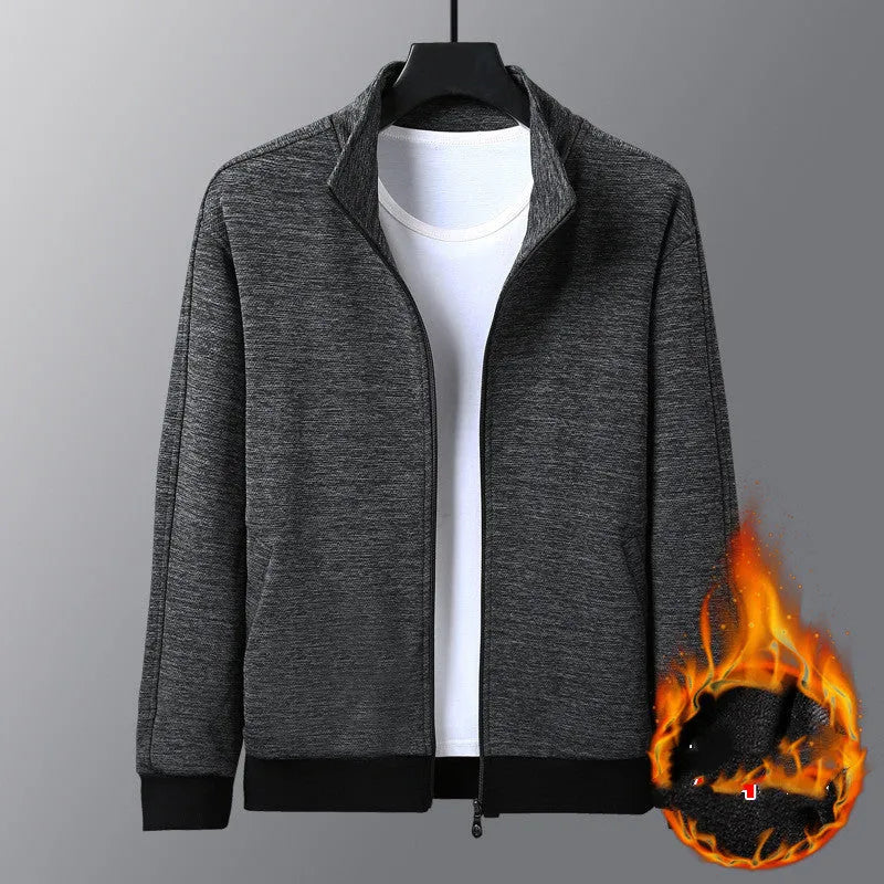 Men's black athletic fit jacket with stand-up collar and zip front