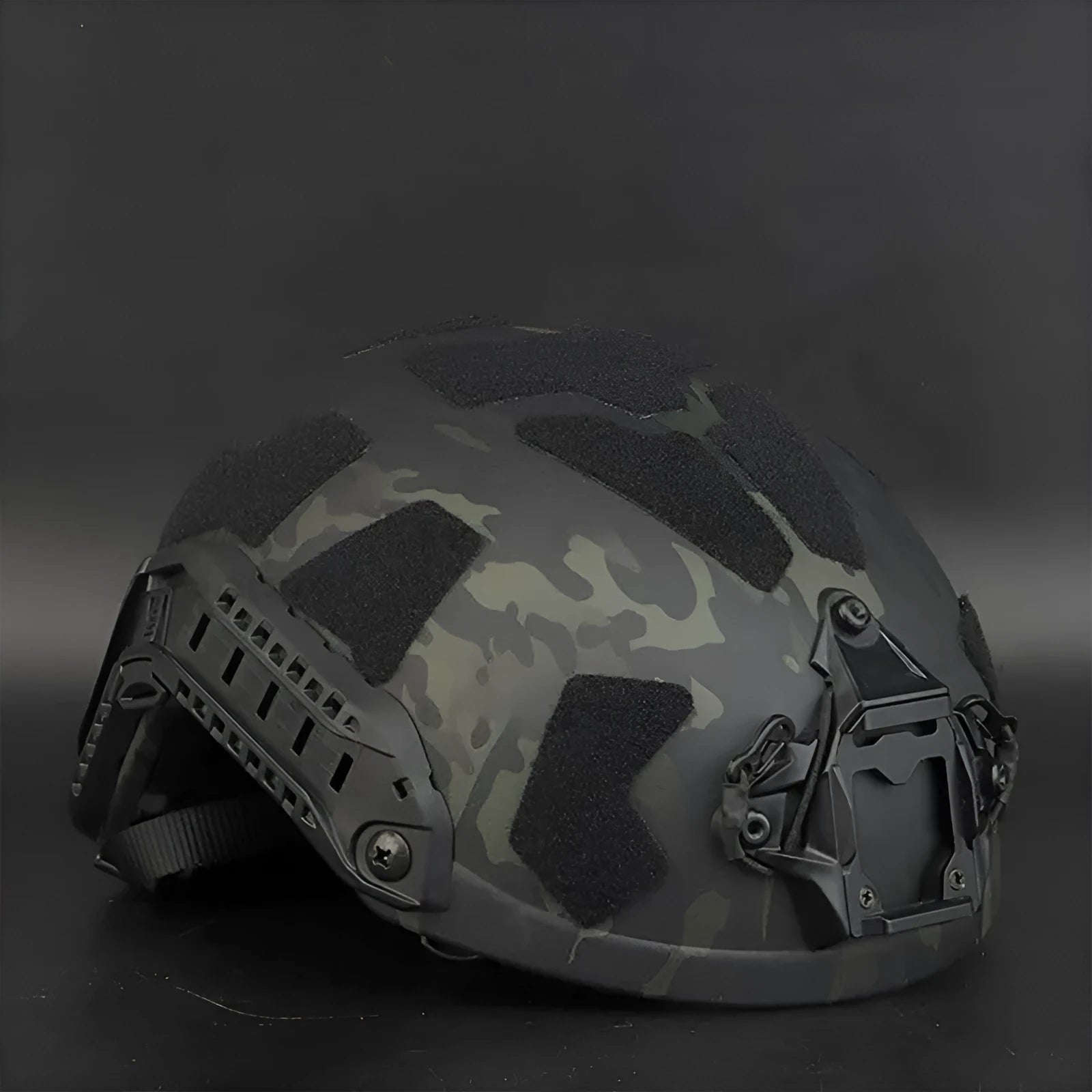FAST SF full protection tactical helmet in MC all-terrain camouflage colour from front and side view