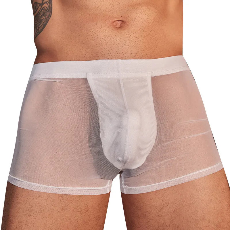 Men's black breathable nylon boxer briefs with free size fit and flexible waistband