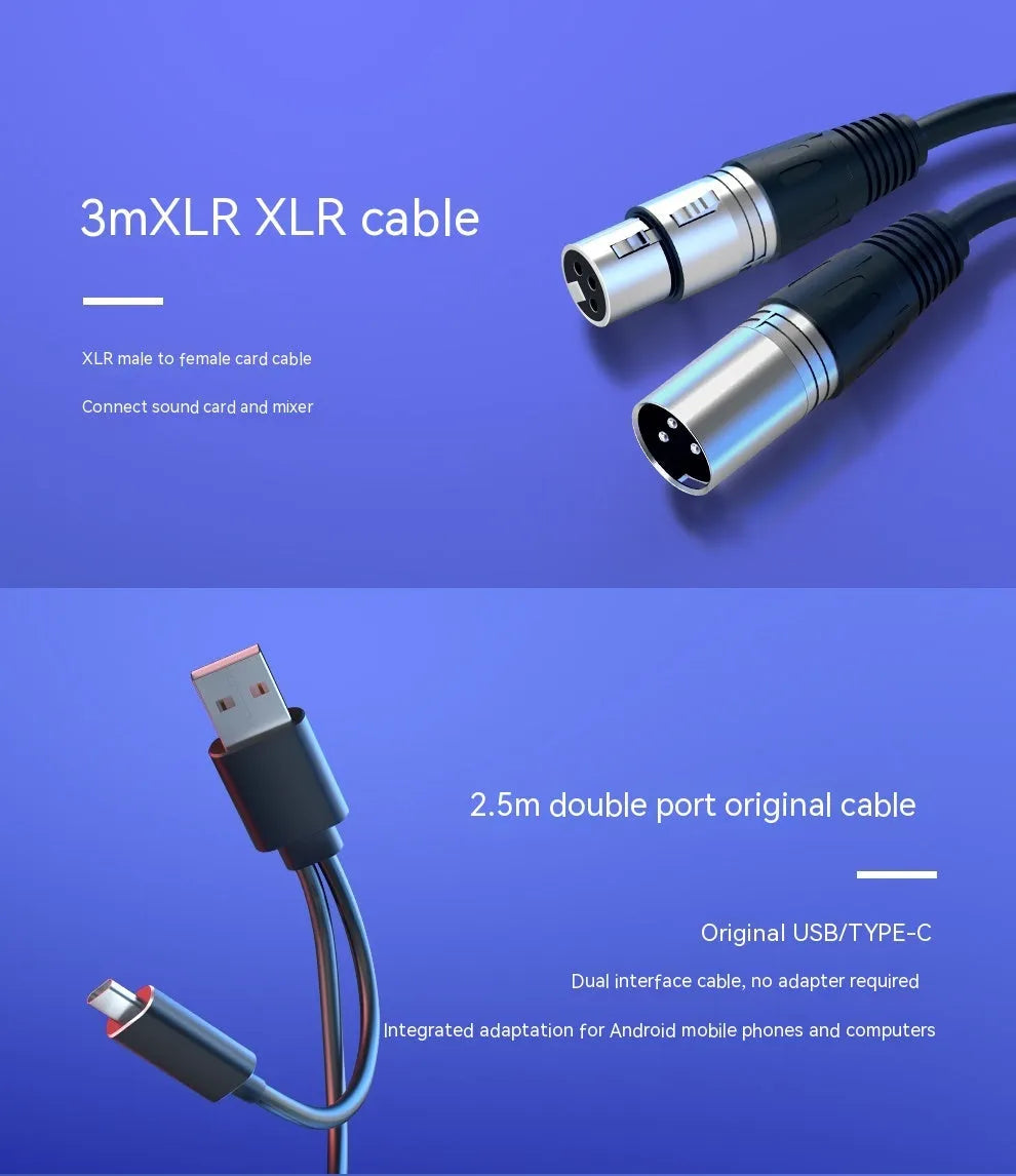 Dynamic noise reduction condenser microphone in black, pink or white with USB-C XLR cable and desktop base