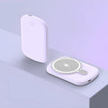 Magsafe magnetic wireless power bank in Barbie Pink, showing creative design and compact size.
