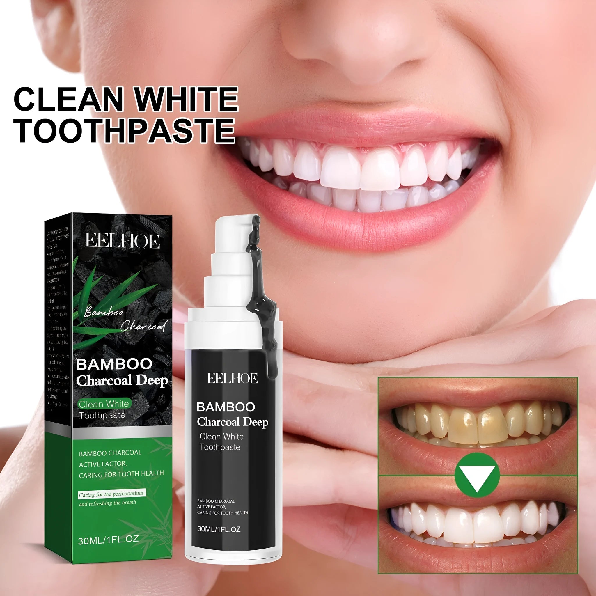 30ml bamboo charcoal bright white toothpaste tube for stain removal