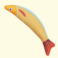 Soft plush catnip fish kicker toy in green colour with organic filling and crinkle sound elements