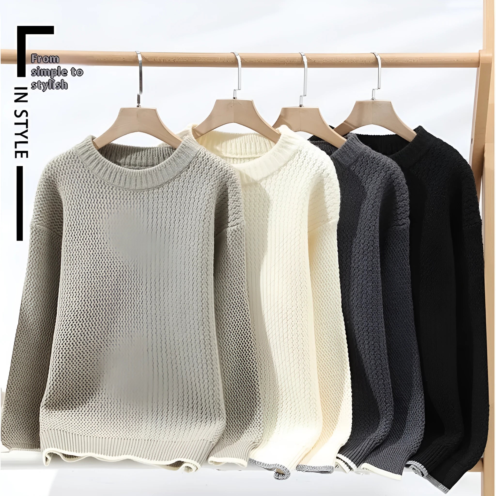 Men's grey loose fit round neck pullover sweater for casual autumn winter wear