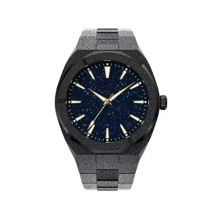 Men's stainless steel business watch with frosted case and luminous hands in silver colour
