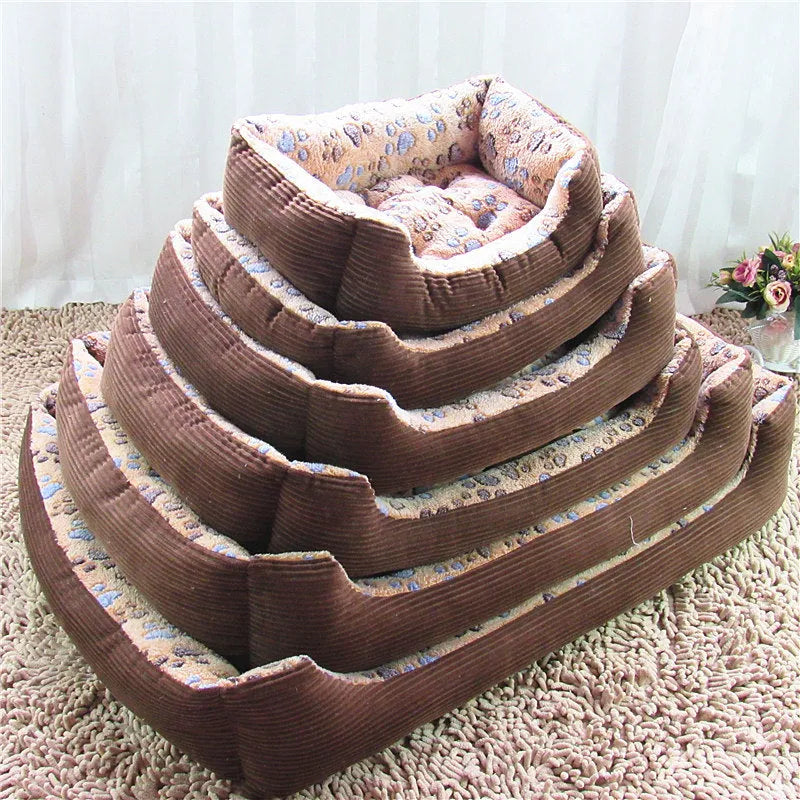 Soft plush dog bed for small pets in beige, shown in a basket-style design with raised bolsters.