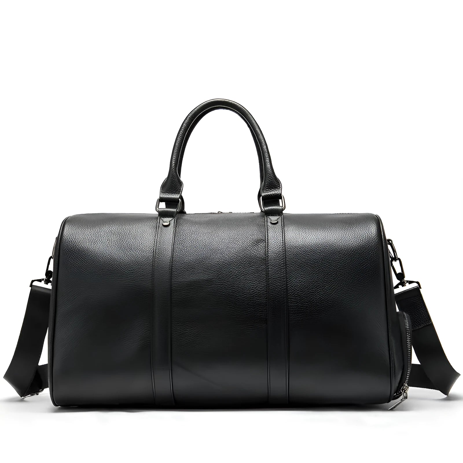 Men's leather excursion tote bag in black or coffee colour with single shoulder strap