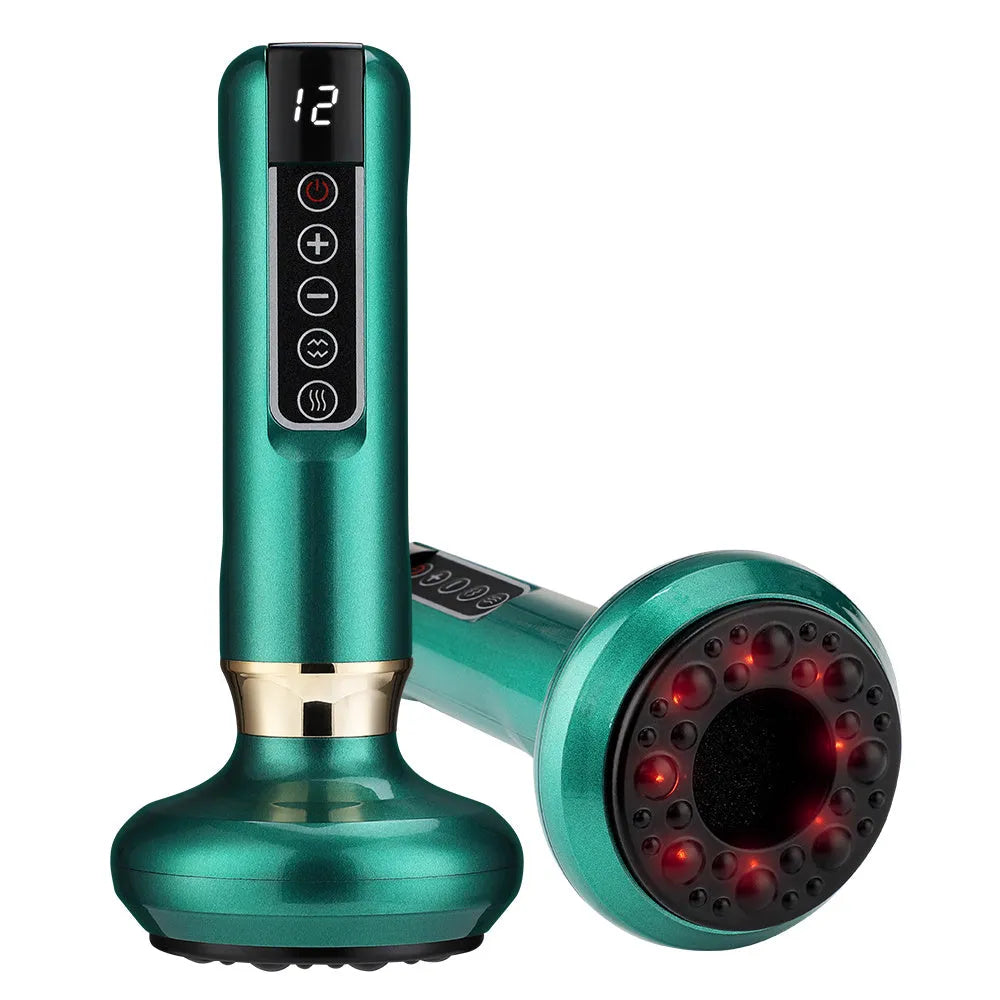 Green electric vacuum cupping massager device with USB charging cable