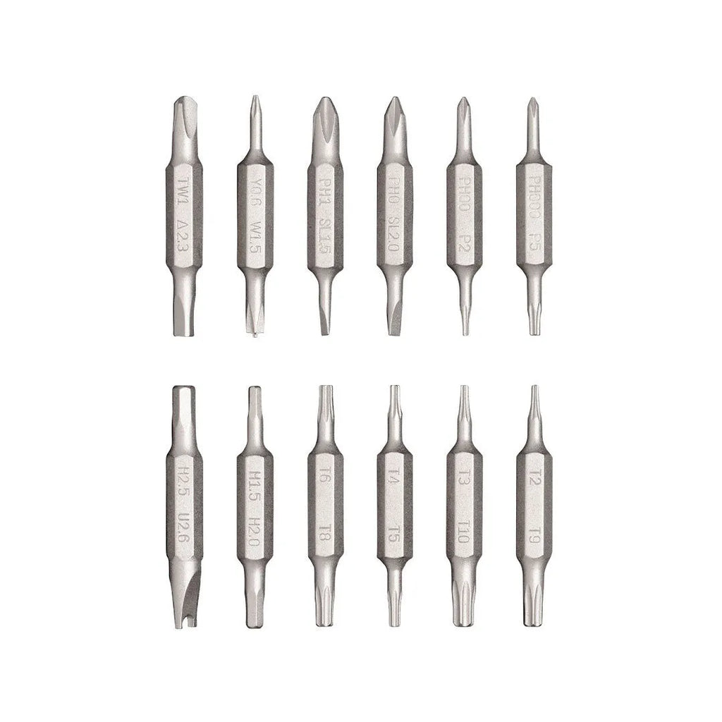 24-in-1 repair screwdriver set with aluminium handle and magnetic bit storage for electronic device disassembly