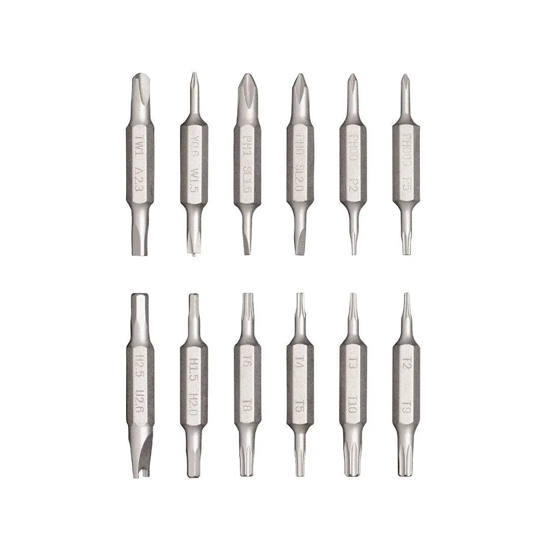 24-in-1 repair screwdriver set with aluminium handle and magnetic bit storage for electronic device disassembly