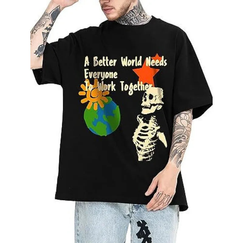 Men's grey digitally printed streetwear T-shirt with pattern detail on front, short sleeves, casual pullover style