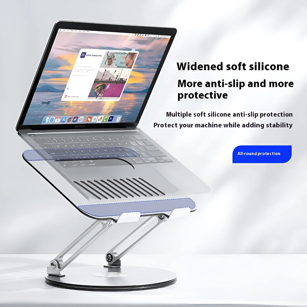 Silver aluminium alloy rotatable laptop stand with height adjustment mechanism