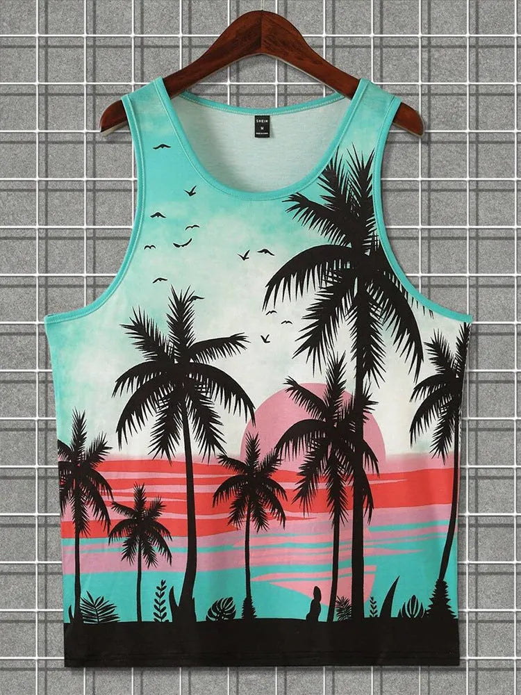 Men's solid-colour sleeveless vest in pinhole cloth fabric on a hanger.