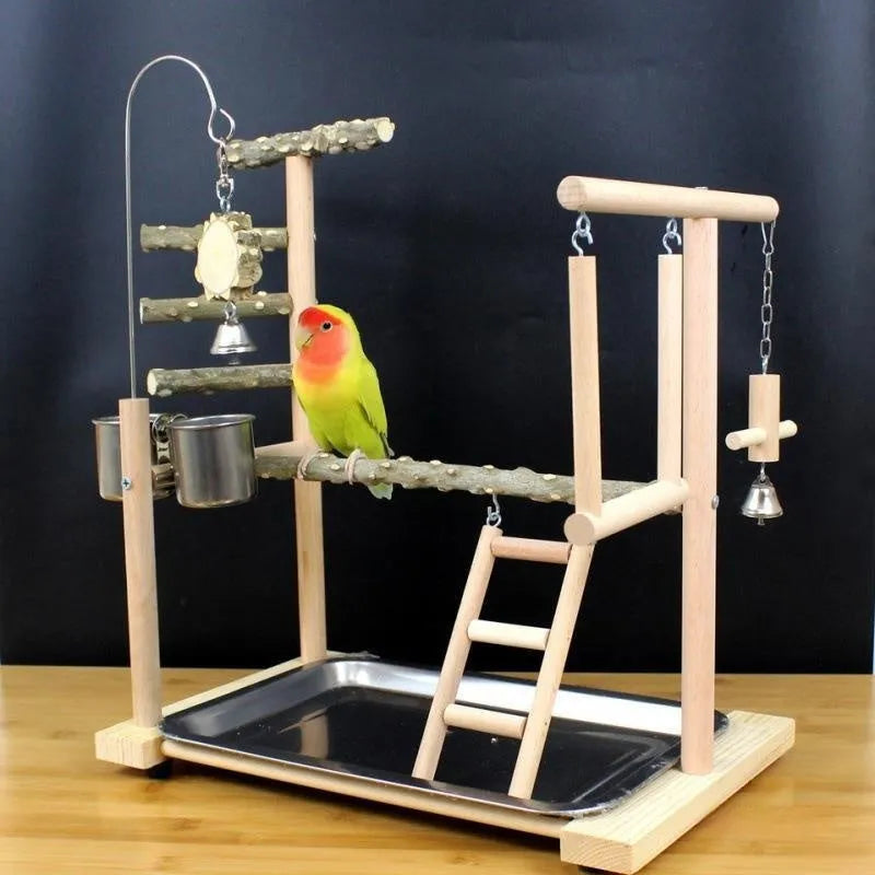 Parrot toys set with wooden tiger skin toy, peony stand, and pepper wood components for medium bird cages