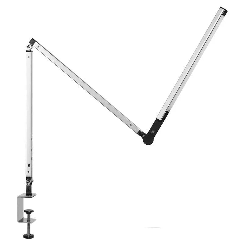 A modern aluminium clip-on desk lamp with a flexible arm and remote control, shown in dazzling black finish.