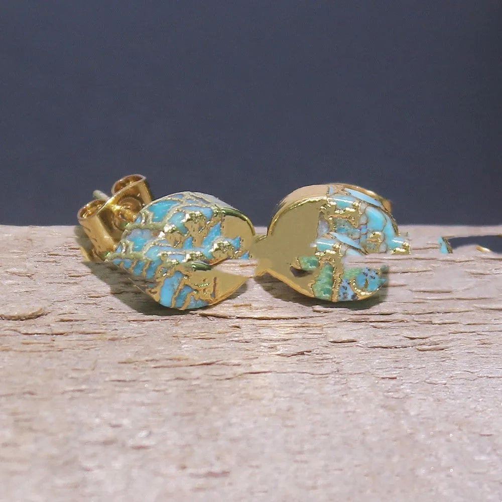 Natural stone clip-on stud earrings with irregular shapes in bohemian style