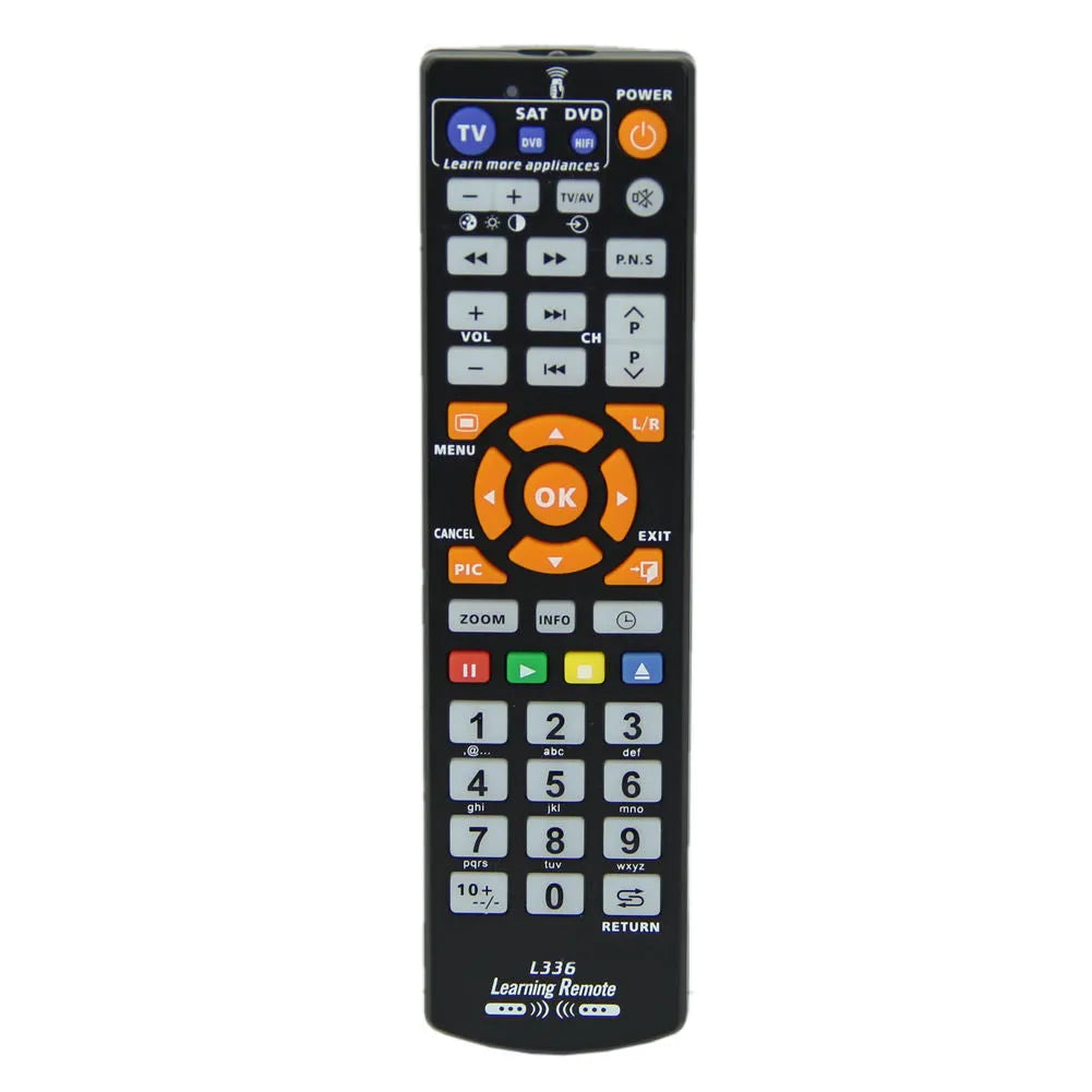 Black L336 universal learning remote control with full button layout