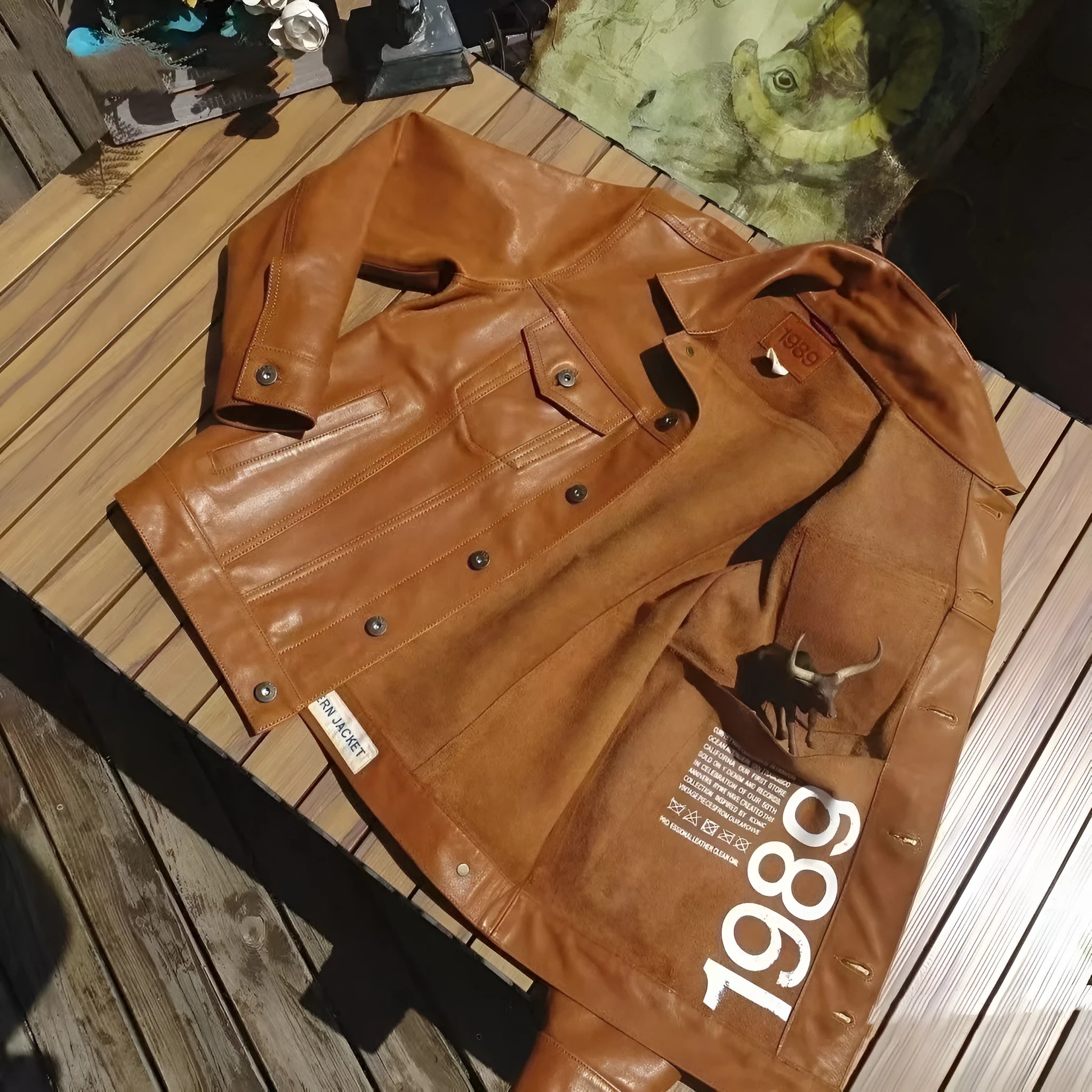 American Western cowboy genuine cowhide leather short jacket for men in black colour