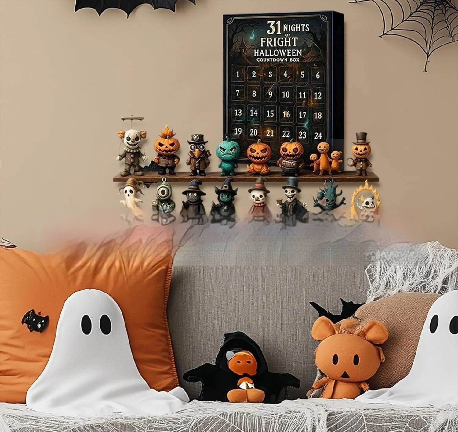 Halloween countdown blind box with collectible doll in plastic and resin construction