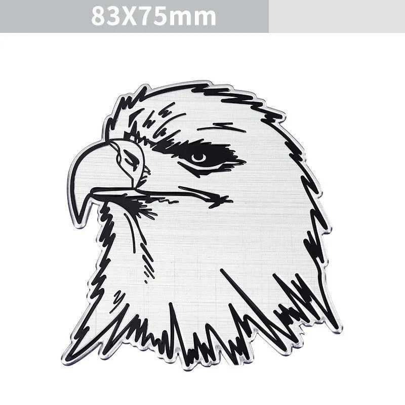 Aluminium car sticker labels showing lion, eagle and wolf head designs for vehicle appearance modification