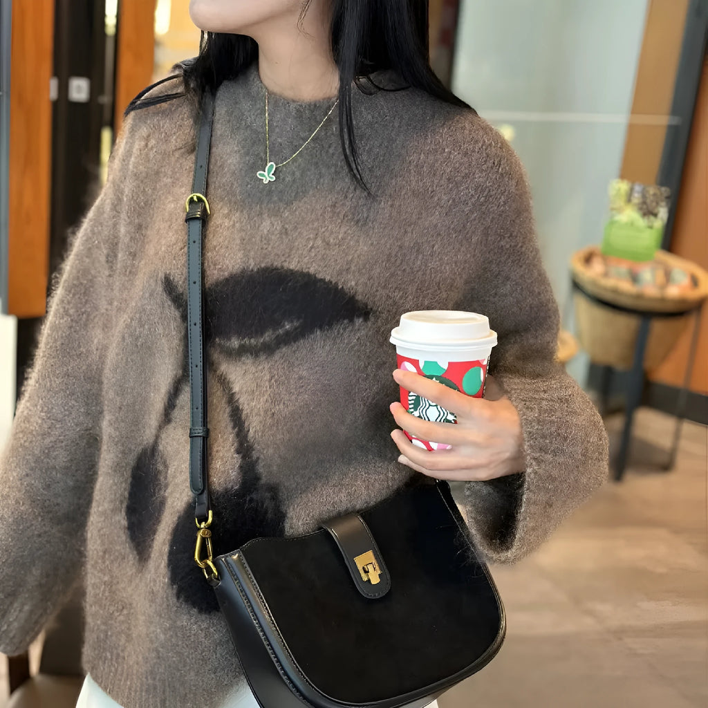 Women's genuine brown leather one-shoulder crossbody bag 24x9x19cm with sandwich pocket soft finish