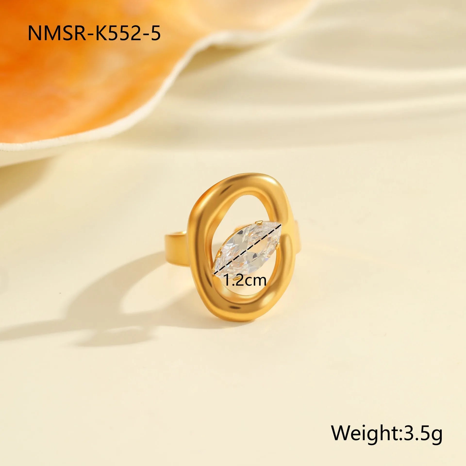 Geometric open mouth zircon ring in stainless steel with adjustable free size design