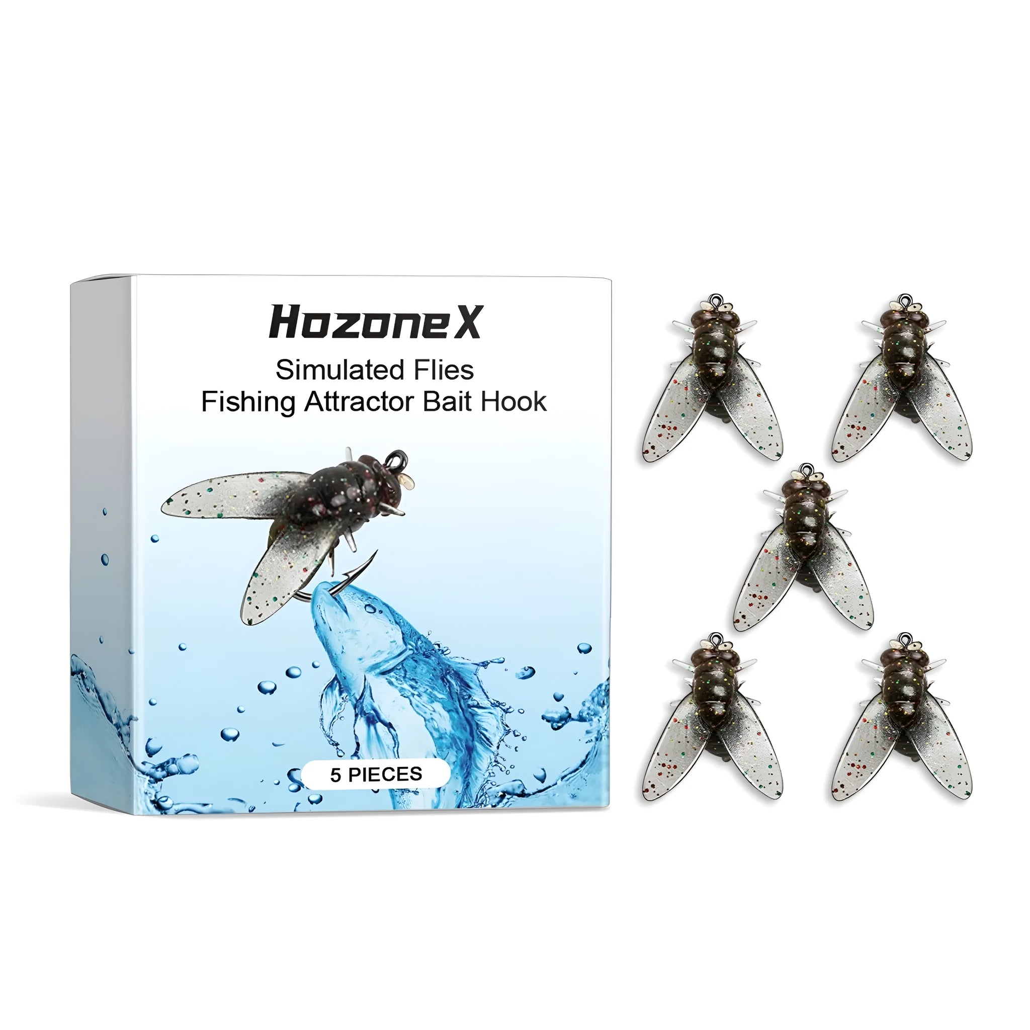 Five TPR silicone biomimetic insect fishing lures measuring 1.5cm each in boxed set